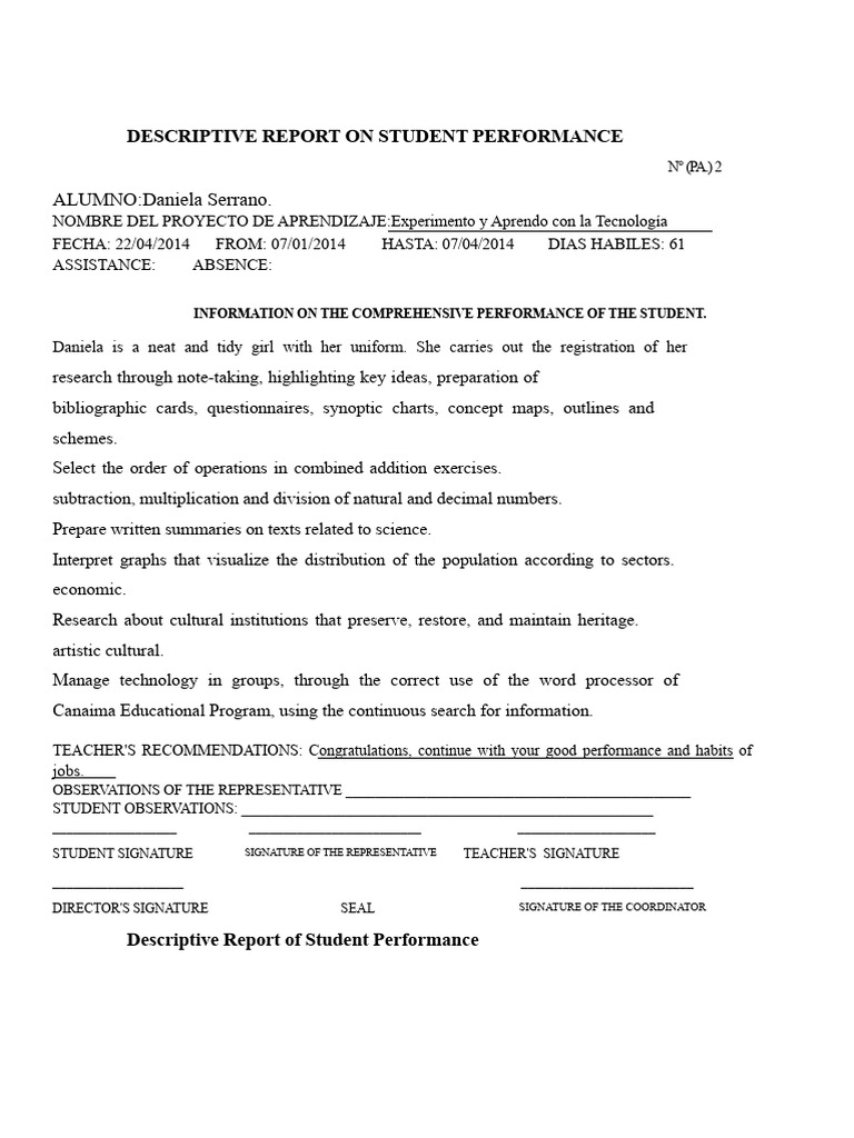 Student Performance Report Summary | PDF | Creativity | Information