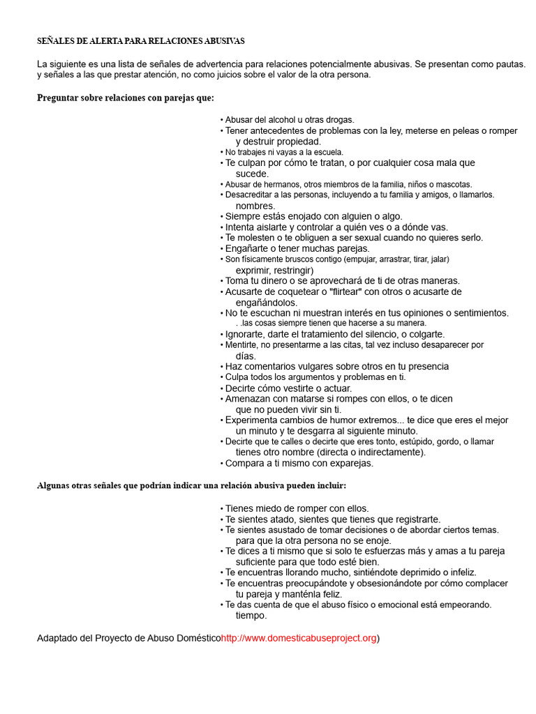 Señales de Relaciones Abusivas | PDF | Violencia | Violencia doméstica