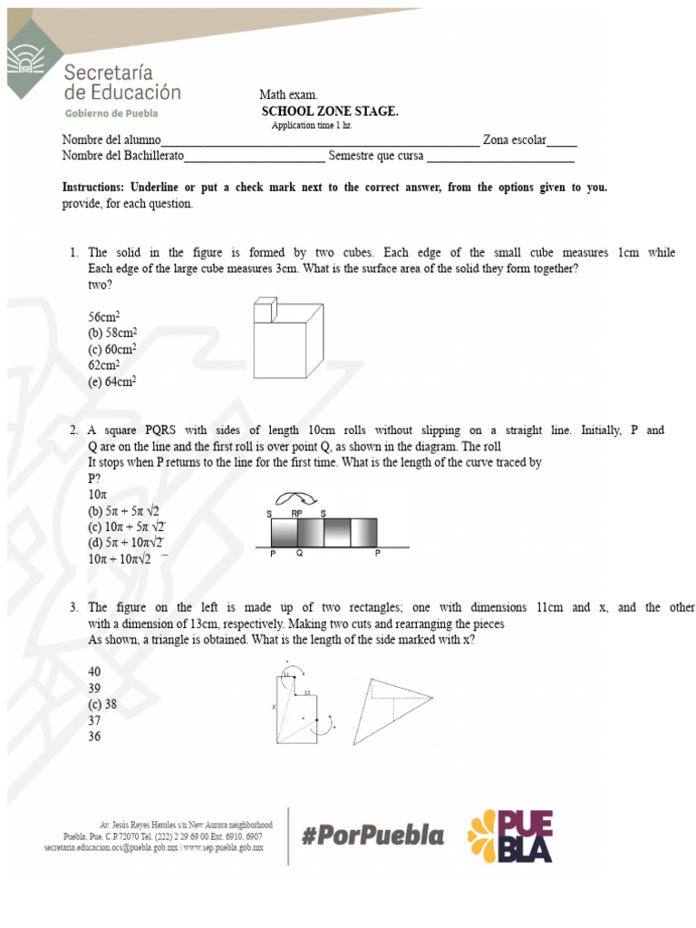 Math Exam Questions and Solutions | PDF | Length | Area