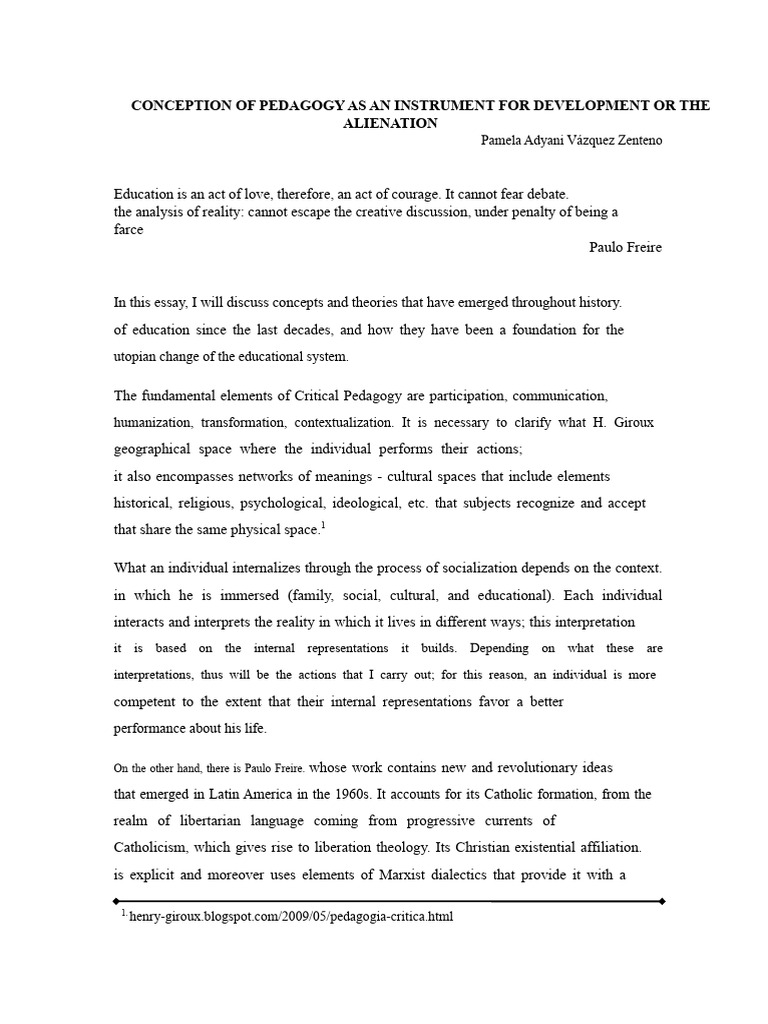 Critical Pedagogy Essay | PDF | Knowledge | Learning