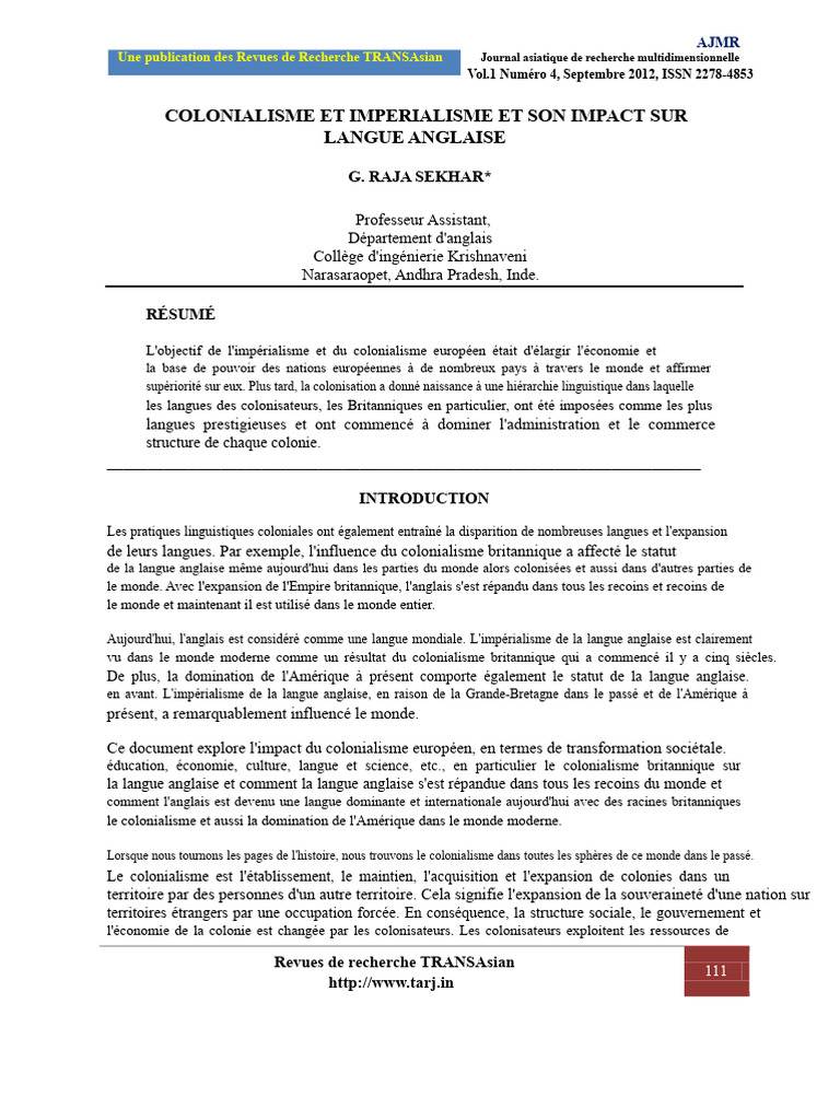 Impact du colonialisme sur l'anglais | PDF | Langue anglaise | Colonisation