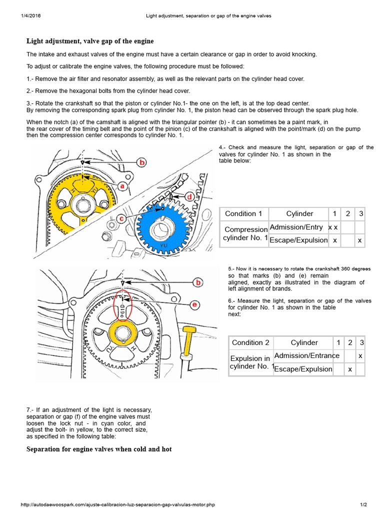 Engine Valve Gap Adjustment Guide | PDF | Engines | Internal Combustion ...