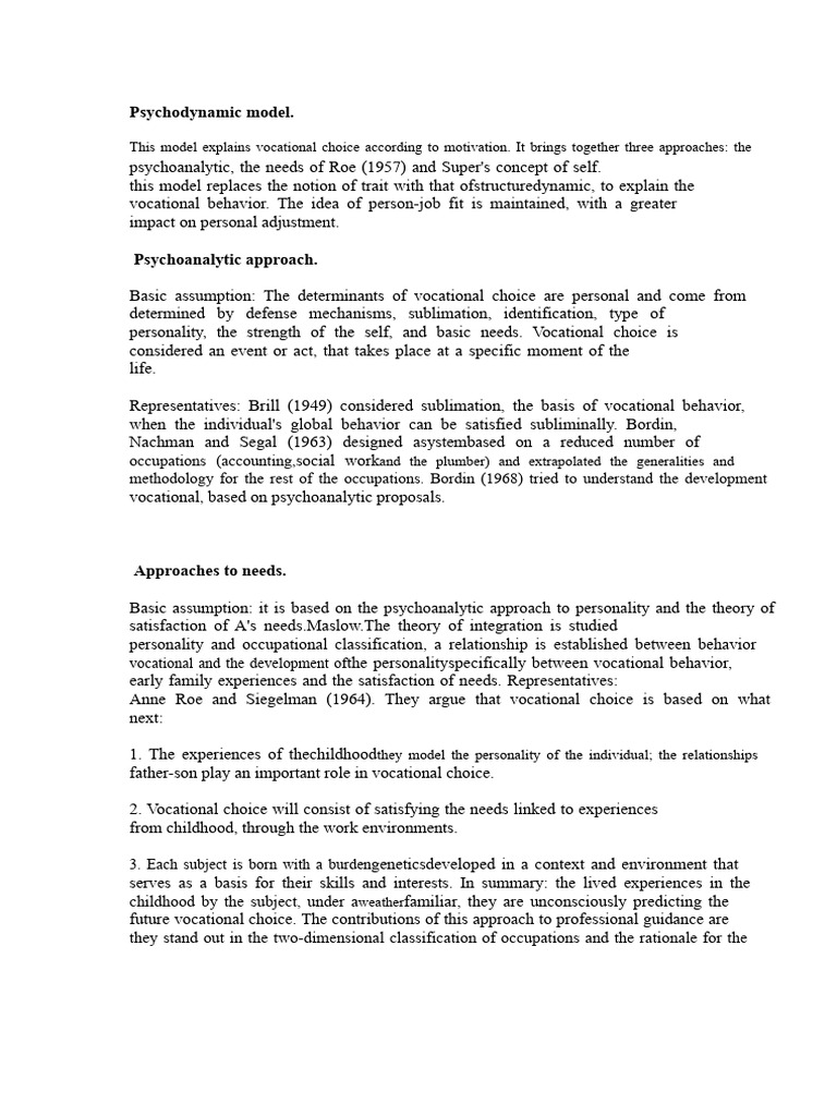 Psychodynamic Model of Vocational Choice | PDF | Self Concept ...