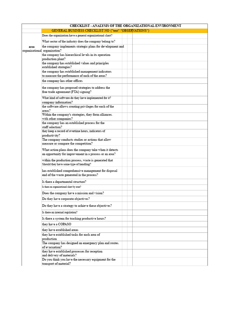 Organizational Environment Analysis Checklist | PDF | Supply Chain ...