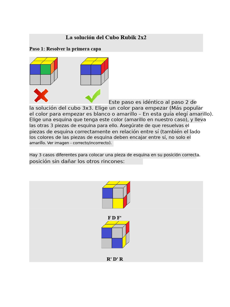Guía para resolver el Cubo Rubik 2x2 | PDF | Algoritmos