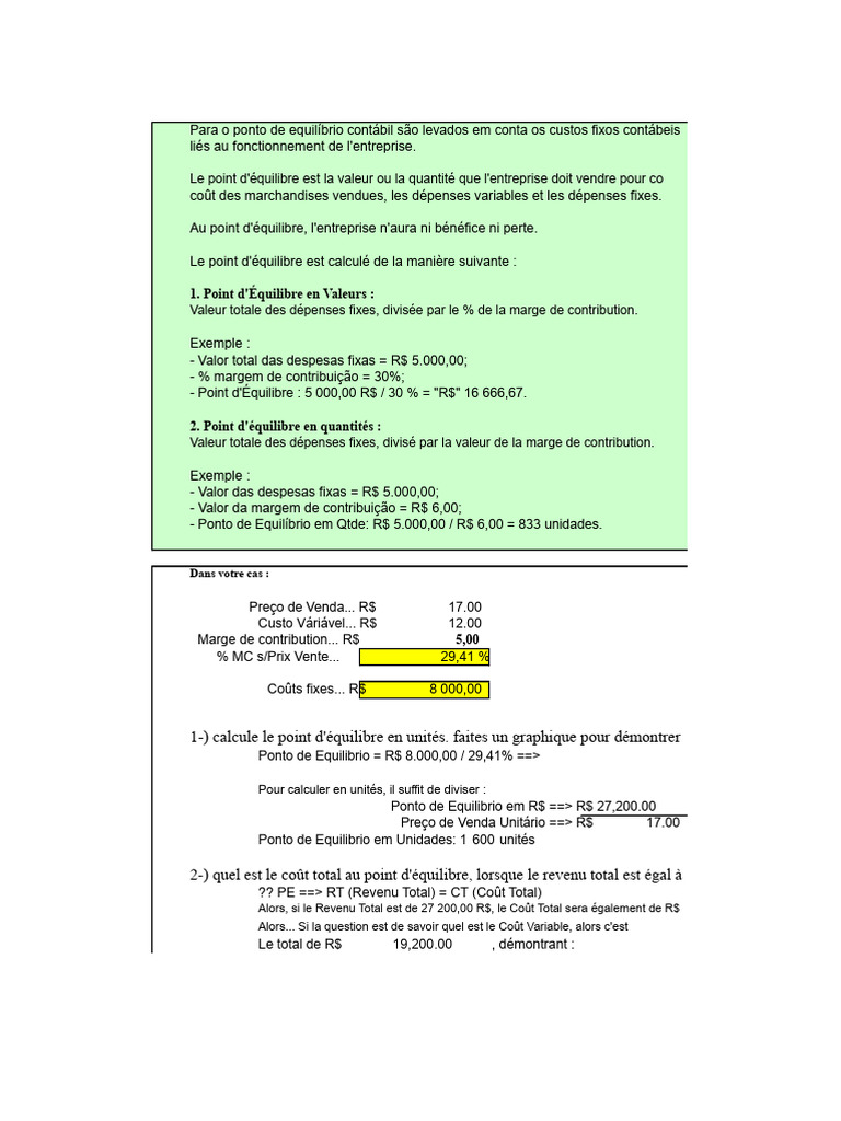 Calcul du Point d'Équilibre Financier | PDF | Économie d'entreprise ...