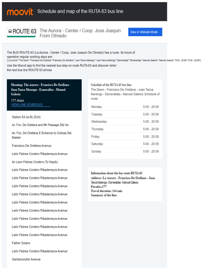 Route 63: Schedule and Map of The RUTA 63 Bus Line | PDF | Public ...