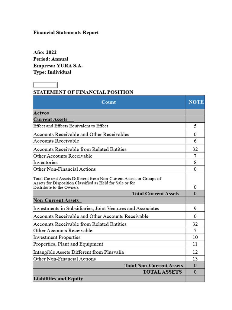 YURA S.A. 2022 Financial Statements Report | PDF | Expense | Balance Sheet