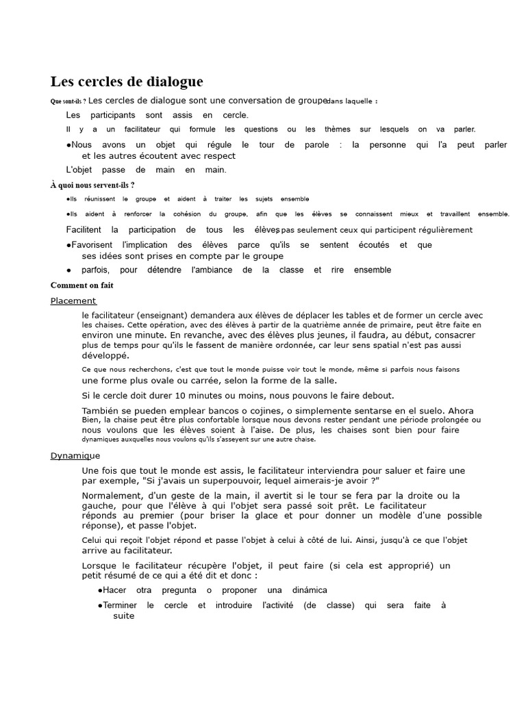 Cercles de dialogue en classe : guide pratique | PDF