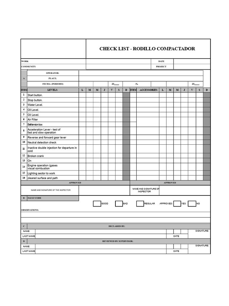 Roller Compactor Check List | PDF