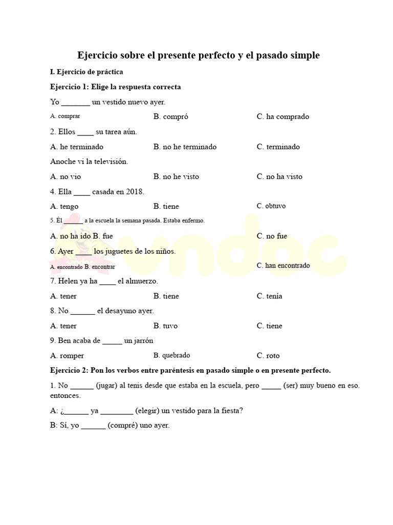 Ejercicios de Presente Perfecto y Pasado Simple | PDF