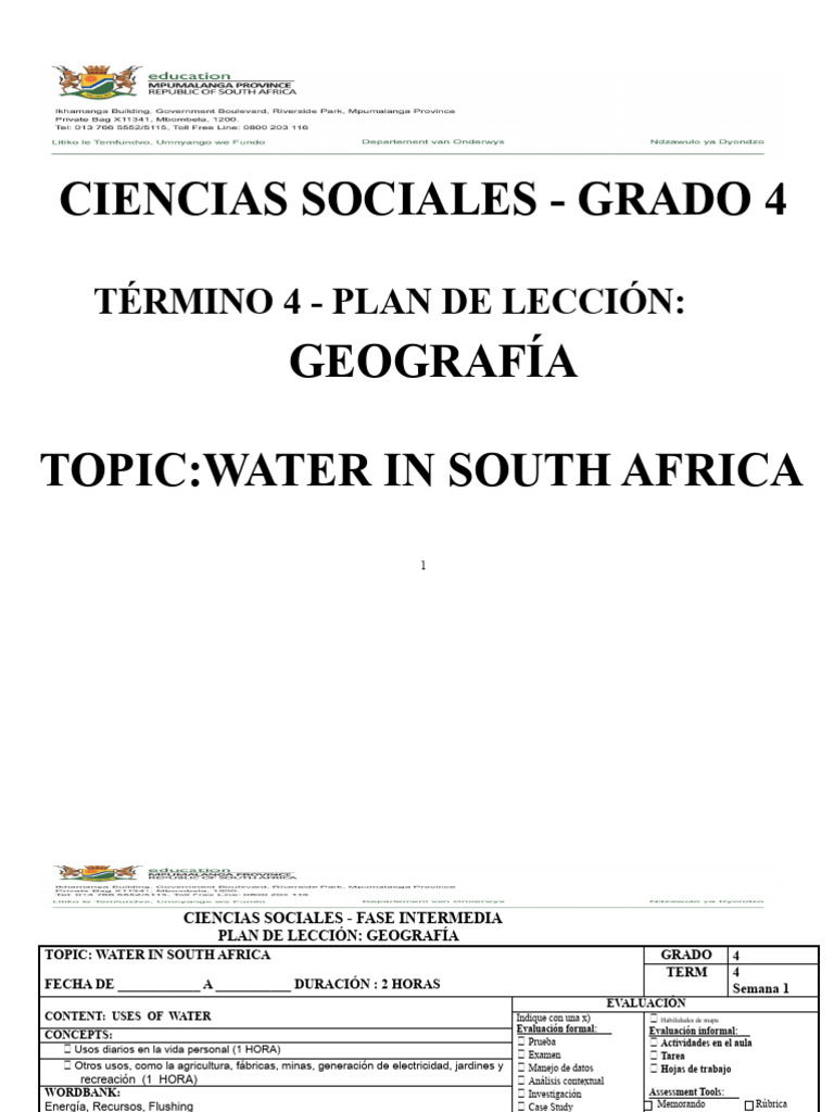 Planes de Lecciones de Geografía para 4º Grado Del Trimestre 4 | PDF ...
