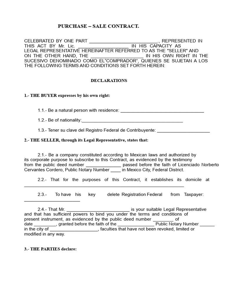 Purchase Sale Contract Format | PDF | Common Law | Private Law