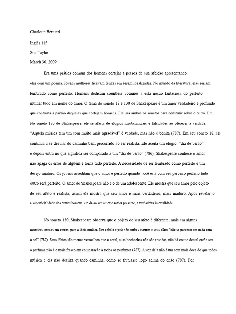Sobre Os Sonetos 18 e 130 de Shakespeare: Uma Comparação | PDF | Amor