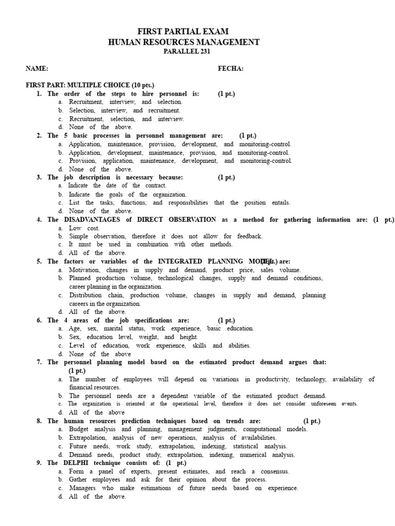 Human Resources Management Exam Guide | PDF | Human Resources | Prediction