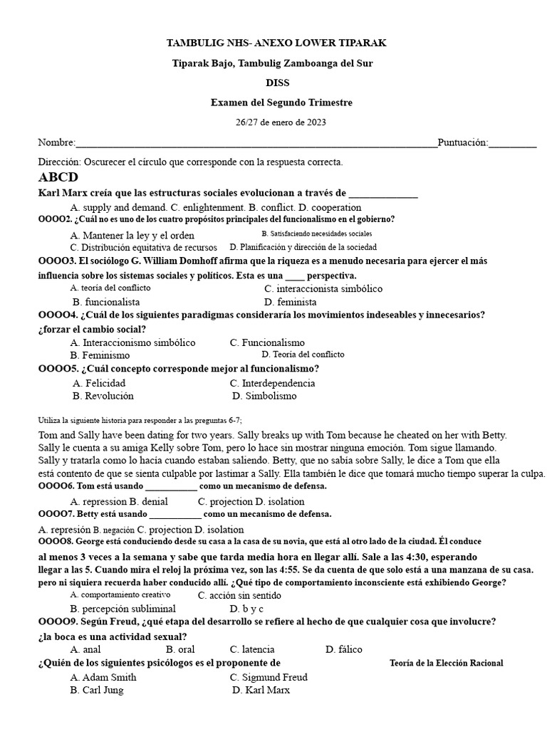 Examen de Sociología y Psicología 2023 | PDF | Entorno natural ...