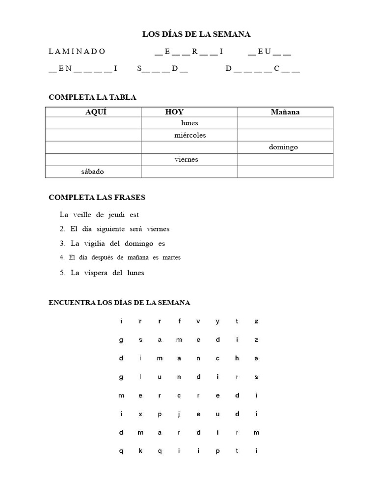 Los Días de La Semana | PDF