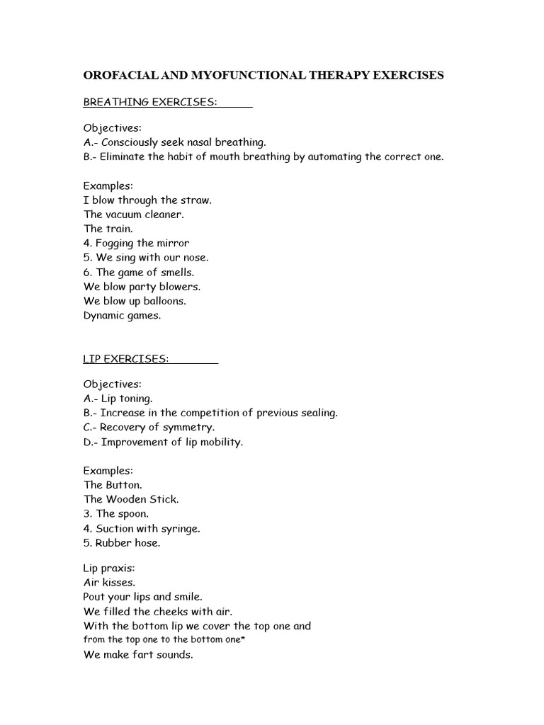 Orofacial Therapy Exercises Guide | PDF