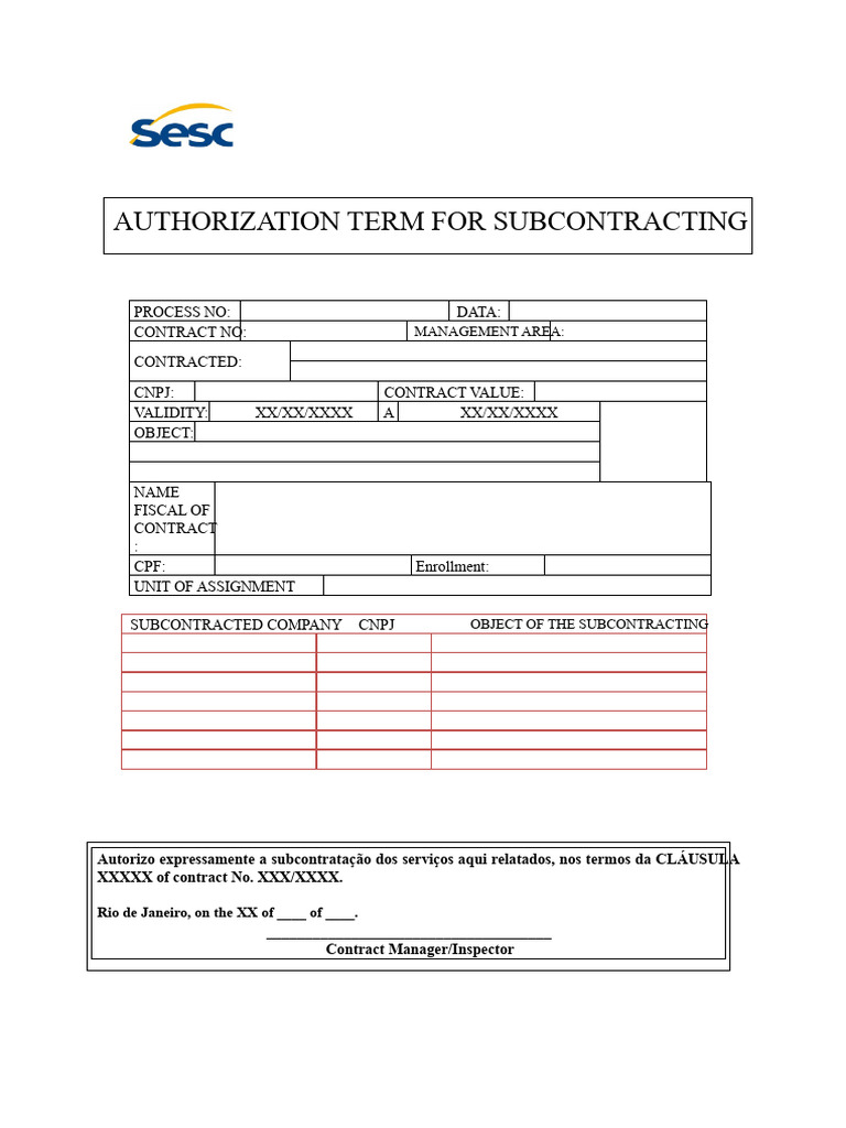 Subcontracting Authorization Document | PDF