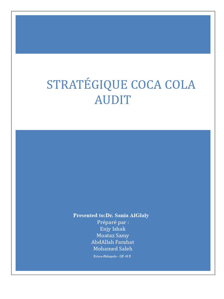Audit stratégique de Coca-Cola en Égypte | PDF | Coca Cola | The Coca ...
