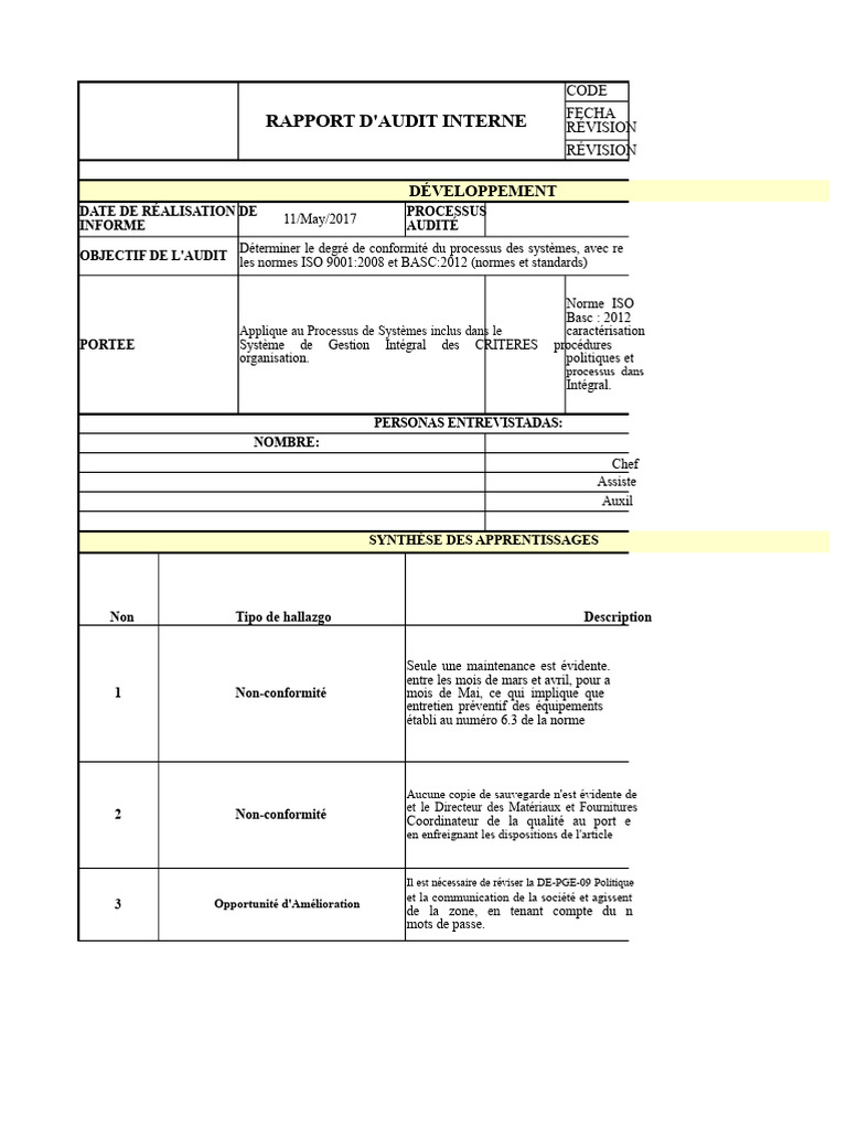 Rapport d'Audit Interne ISO et BASC | PDF | Audit