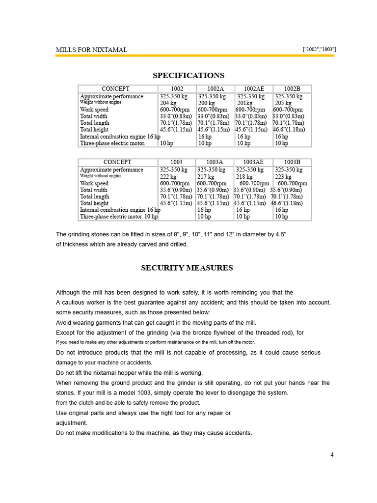 Nixtamal Mill Specifications & Instructions | PDF | Screw | Engines