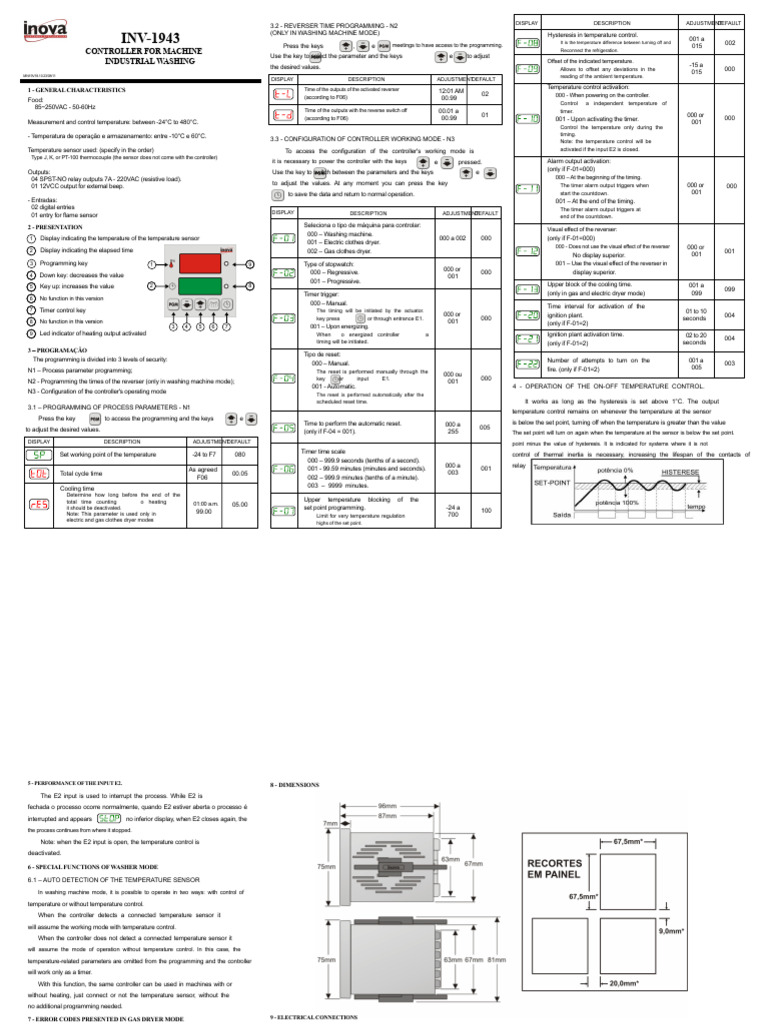 Industrial Washing Machine Controller Guide | PDF | Temperature | Sensor