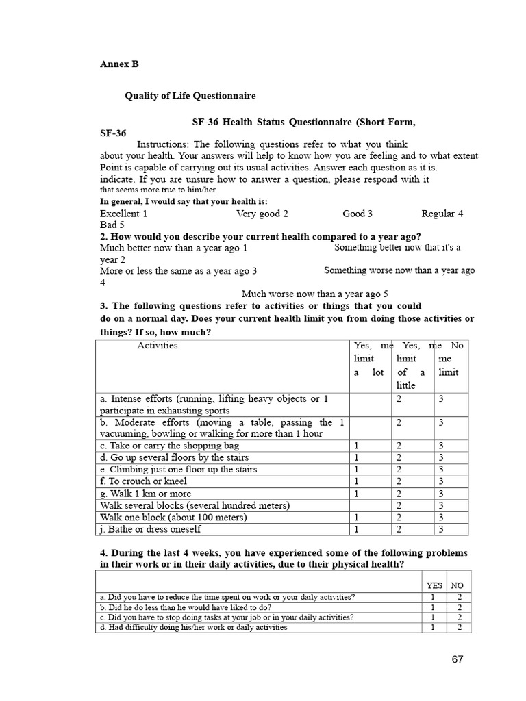SF-36 Health Status Questionnaire Guide | PDF | Questionnaire | Quality ...