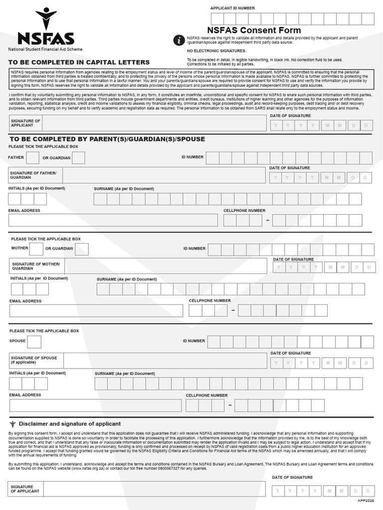 NSFAS Consent Form for Financial Aid | PDF | Student Financial Aid In ...