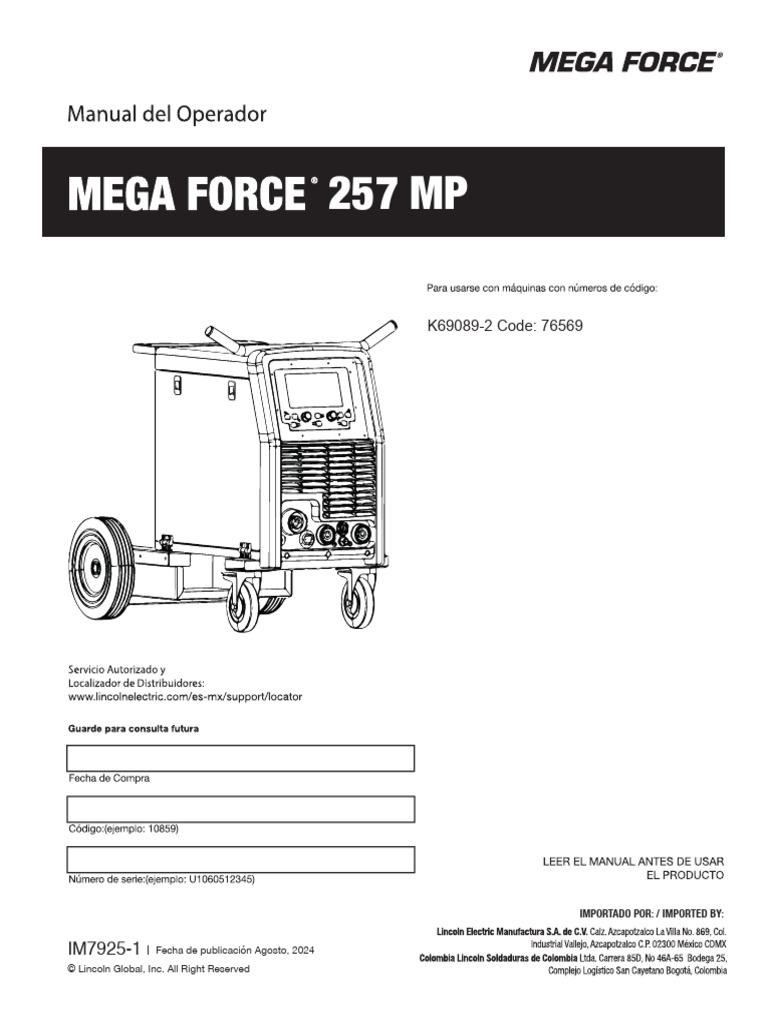 Manual de Usuario para Soldadora Mega Force 257 MP | PDF | Soldadura ...