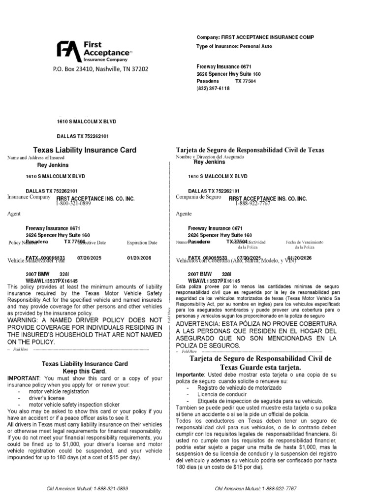 First Acceptance Auto Insurance Details | PDF
