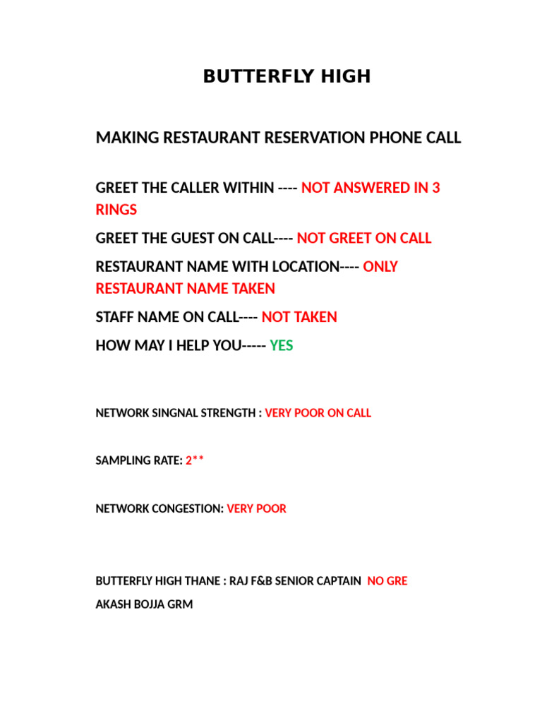 Restaurant Reservation Call Guidelines | PDF