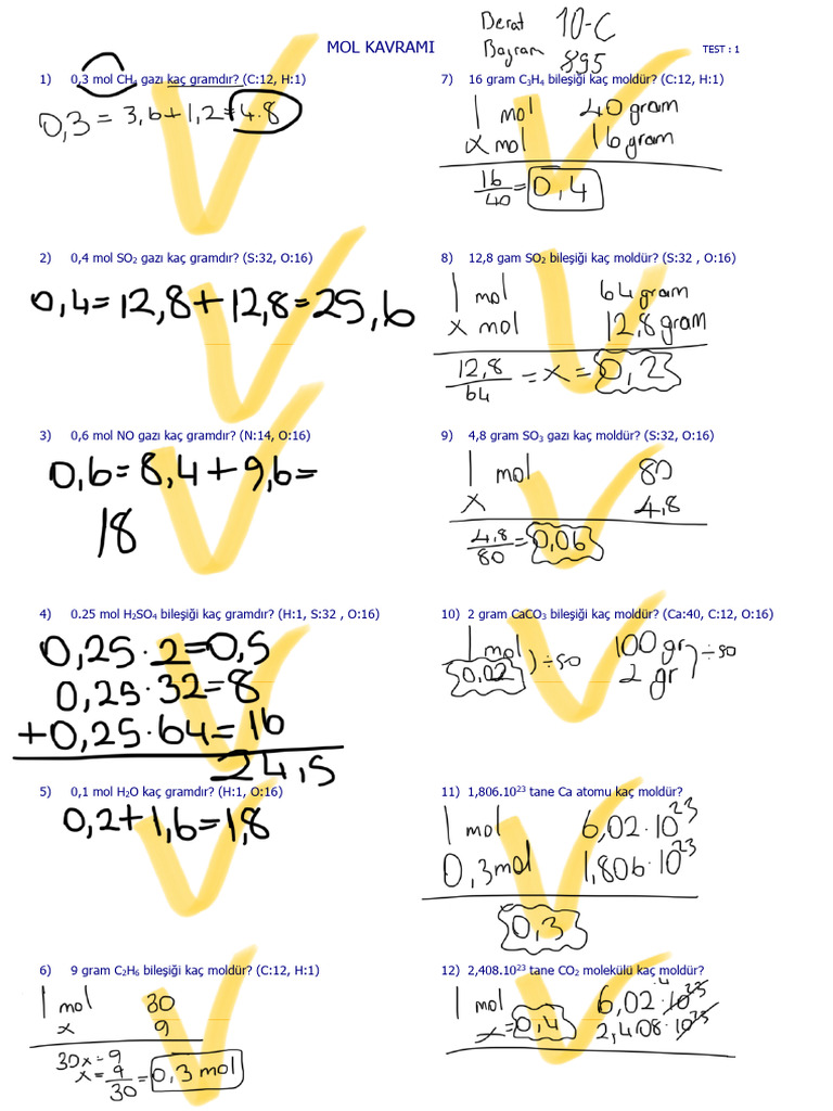 Mol Kavramı 1 Basit Sorular | PDF