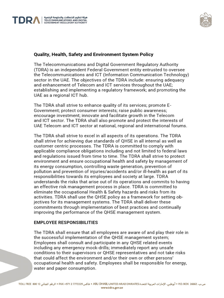 QHS and Environment System Policy | PDF | Safety | Occupational Safety ...