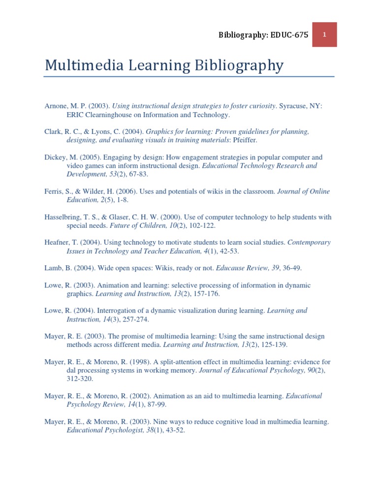 Multimedia Learning Bibliography | PDF | Multimedia | Instructional Design