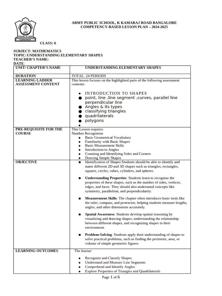 Grade 6 Math Lesson Plan: Shapes | PDF | Shape | Triangle