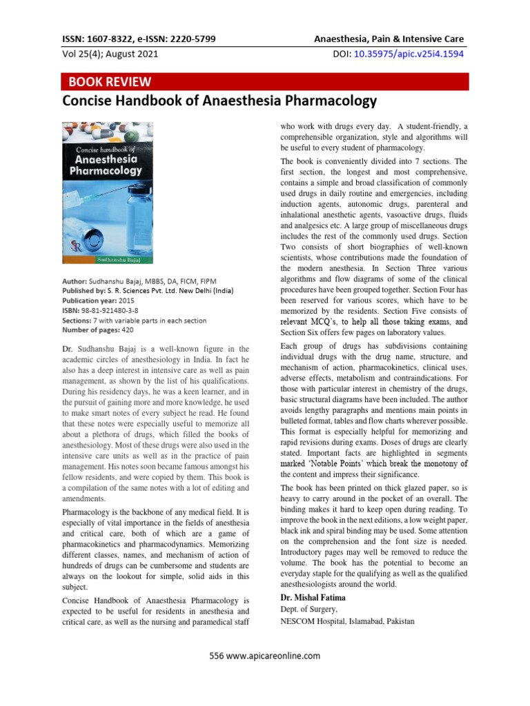 Concise Handbook of Anaesthesia Pharmaco | PDF | Anesthesia | Health Care