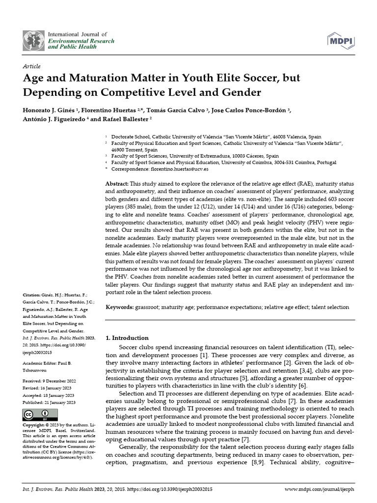 Age and Maturation Matter in Youth Elite | PDF | Statistics | Anthropometry