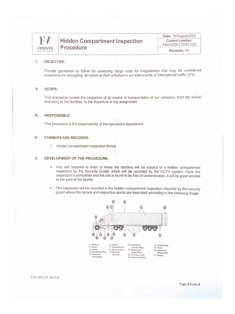 FRIOVER-CTPAT-010 Hidden Compartment Inspection Procedure | PDF