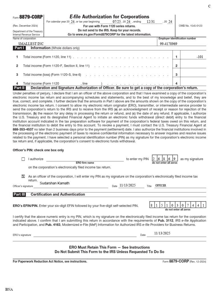 E-file Authorization for Corporations | PDF | Irs Tax Forms | Tax Refund