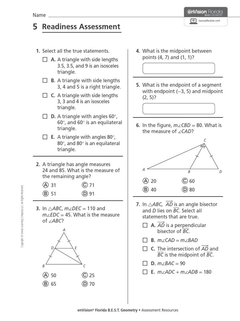Geometry Readiness Assessment Guide | PDF | Triangle | Perpendicular