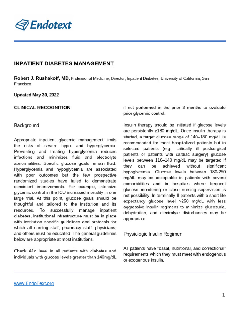 Inpatient Diabetes Management Guidelines | PDF | Diabetes Management ...