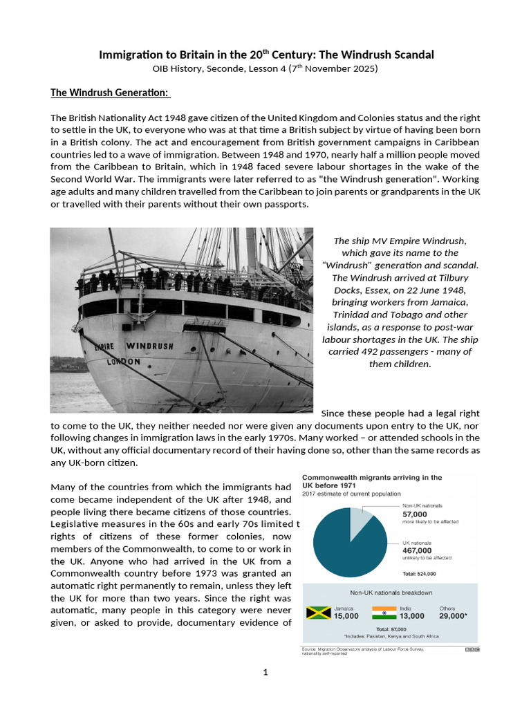 Windrush Scandal Immigration History PDF Politics Of The United