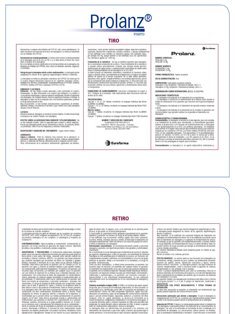 Olanzapina Prolanz: Indicaciones y Dosificación | PDF | Olanzapina ...