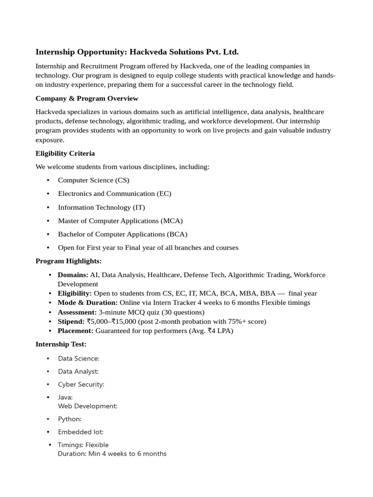 Internship Program at Hackveda Solutions | PDF