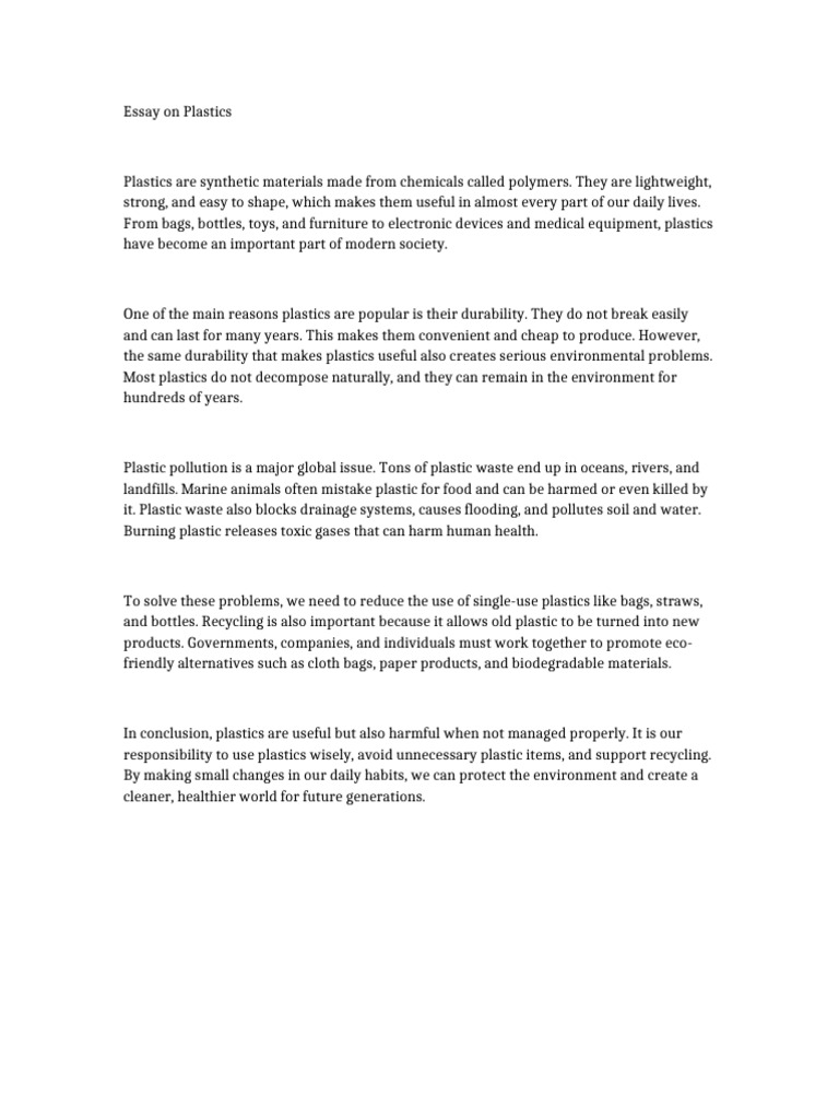 Essay On Plastics | PDF