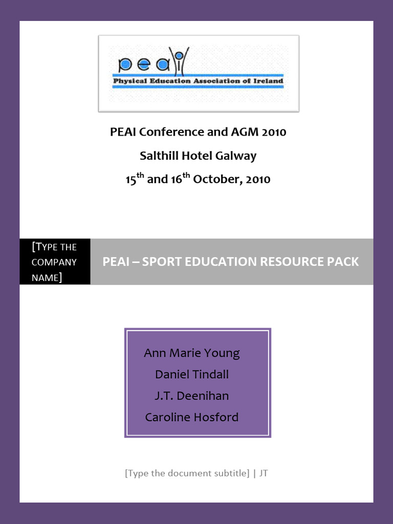 PEAI Sport Education Resource Guide | PDF | Teachers | Sports