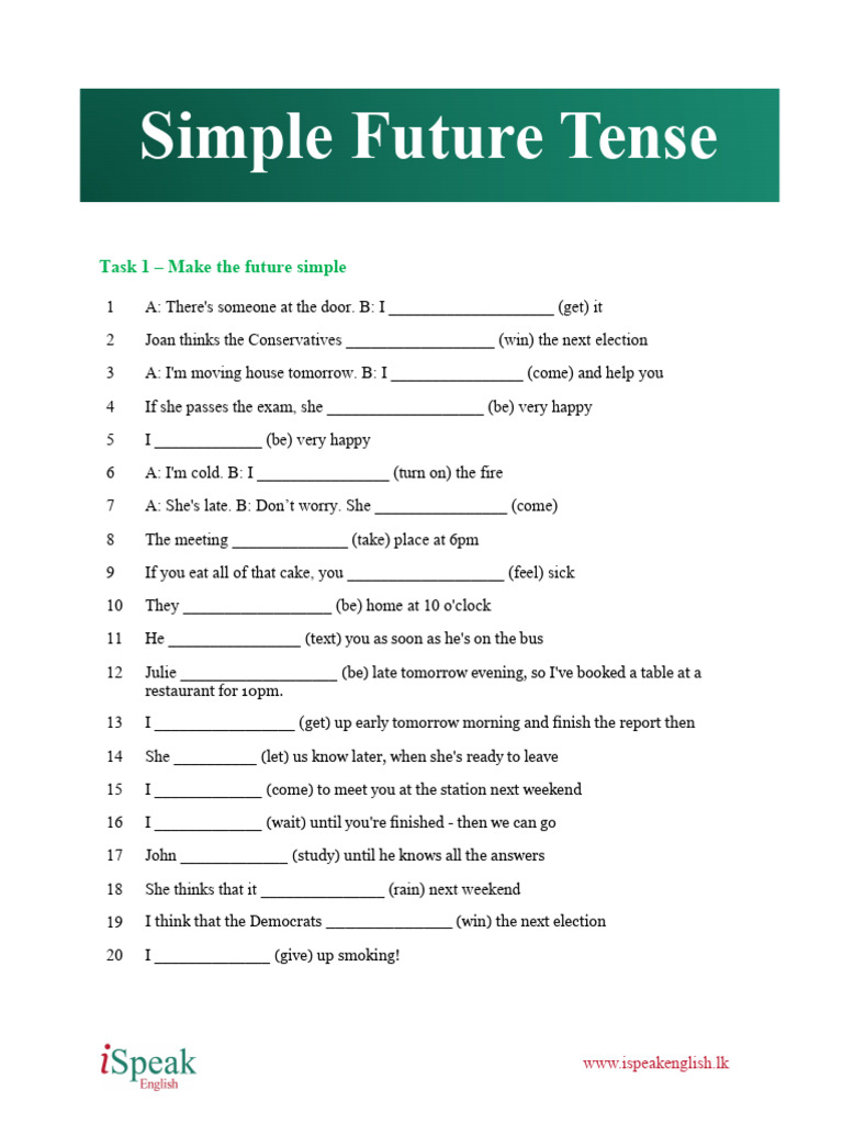Exercise 3 Simple Future Tense 2 3 | PDF