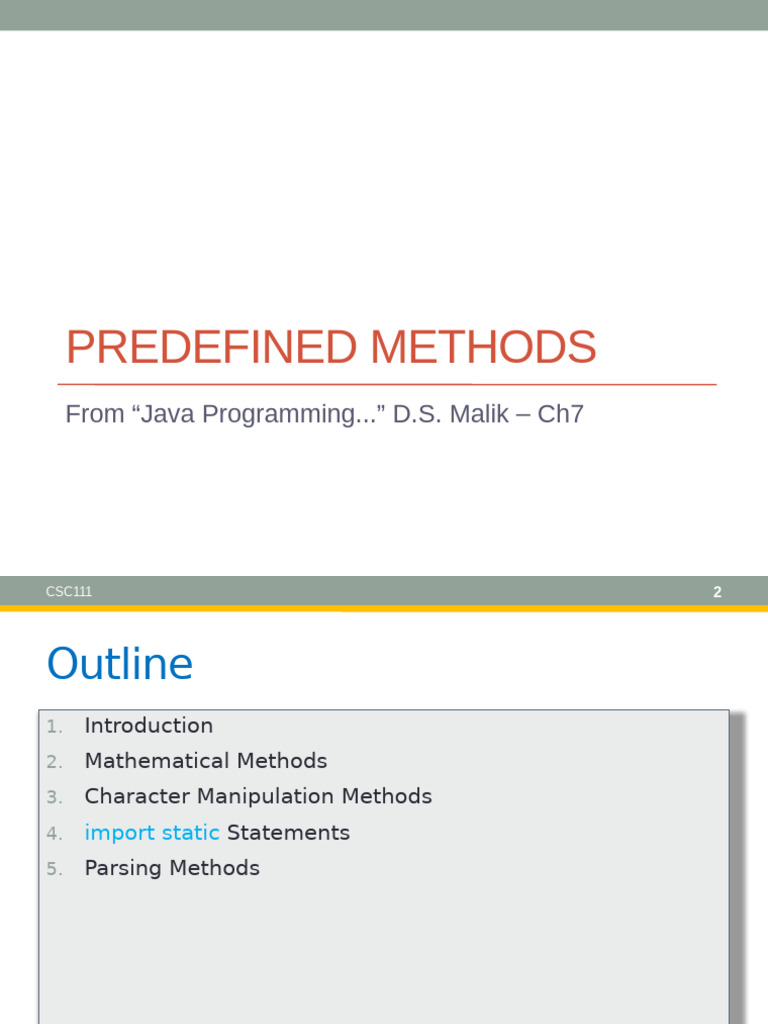 Java Predefined Methods Overview | PDF | Trigonometric Functions ...