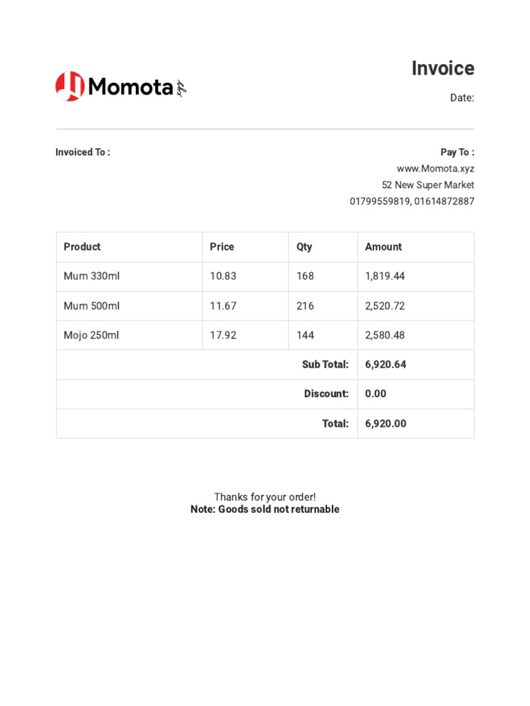 Invoice Summary for Momota.xyz Order | PDF